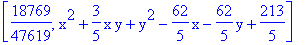 [18769/47619, x^2+3/5*x*y+y^2-62/5*x-62/5*y+213/5]